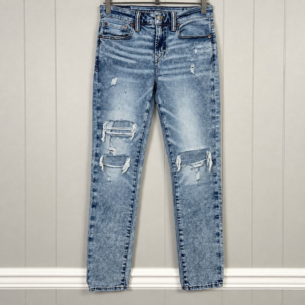 American Eagle Skinny Jeans Mens 29x30 (28x29) Distressed Ripped Patched Stretch